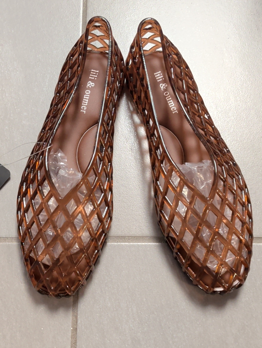 Brown Lattice Jelly Ballet Flats
